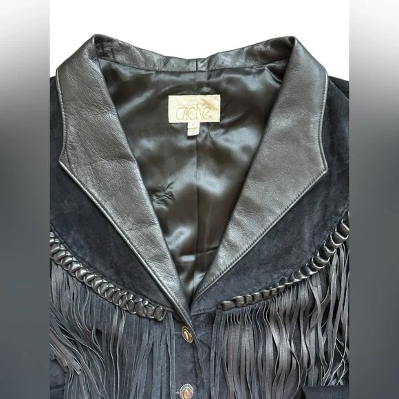 Cache Fringe Suede black Leather
 Jacket size 8. - Picture 4 of 8